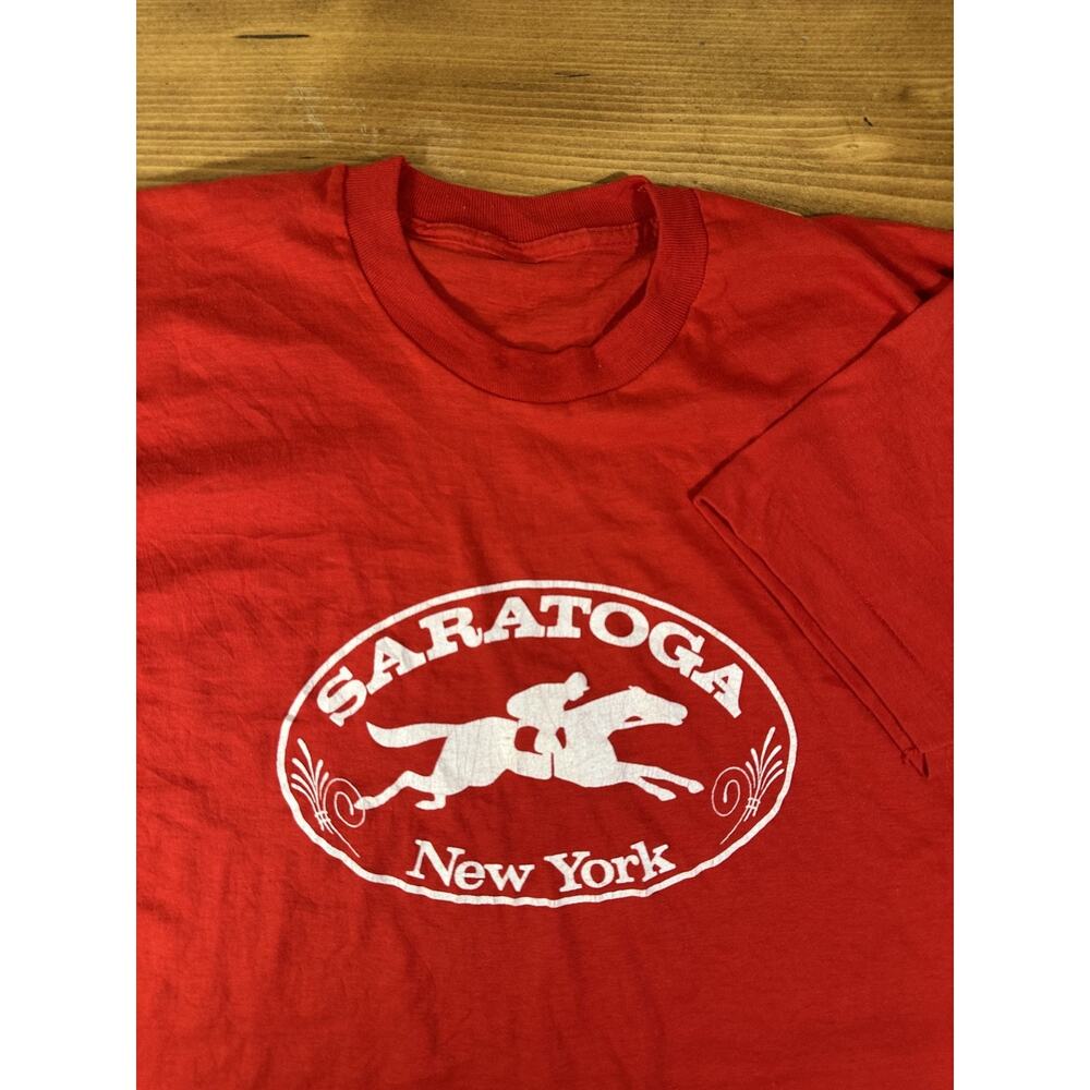 Saratoga Americas Racetrack New York Red Fruit of Loom T-Shirt L Single Stitch